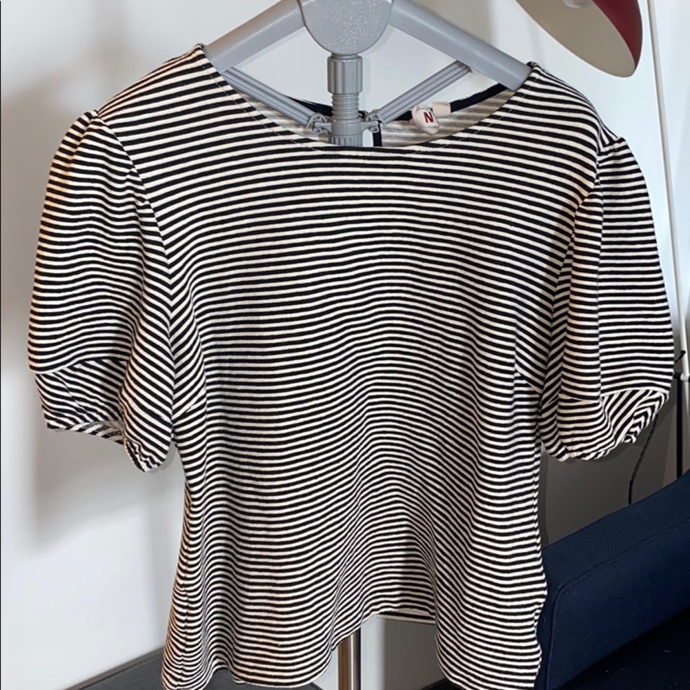 Anthropology L striped shirt with puffed sleeves